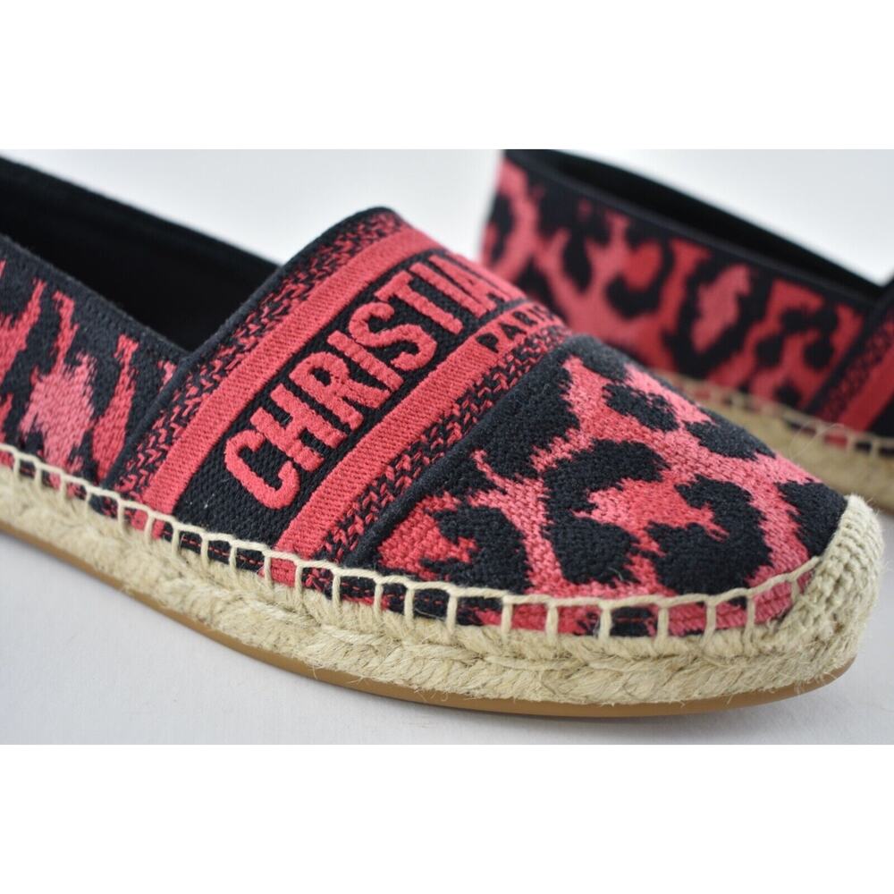 Dior Granville Black Pink Leopard Pop D Logo Embroidered Espadrille Flat 40 - Picture 3 of 10